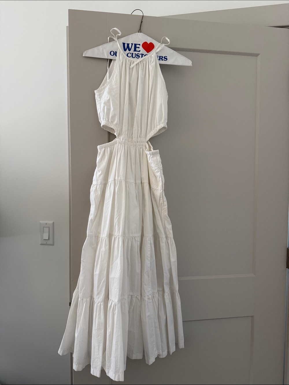 J. Crew White Cutout Tiered Midi Dress